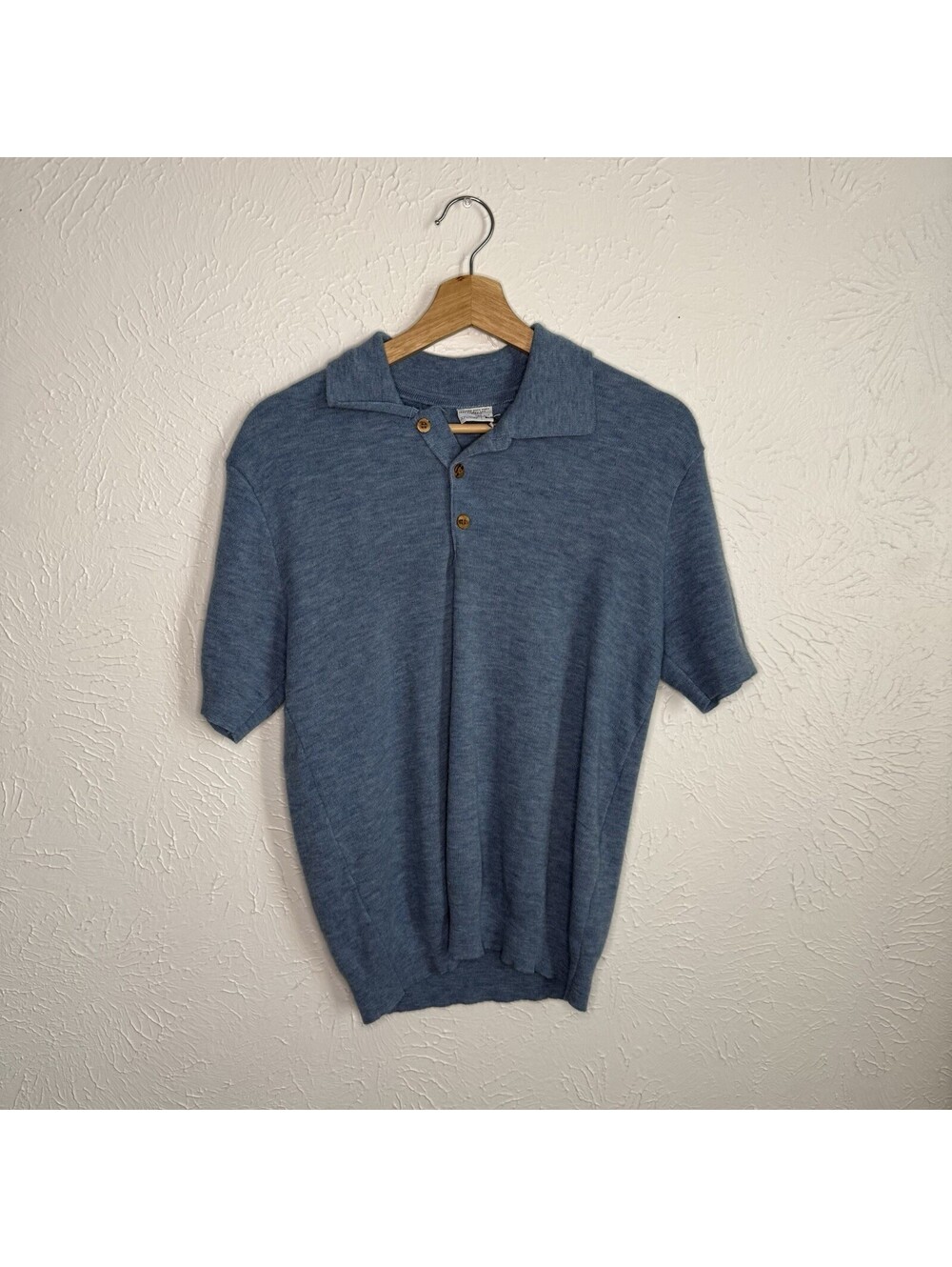 Vintage 70s JC Penneys Acrylic Blue Short Sleeve Pullover Polo Shirt Size Large